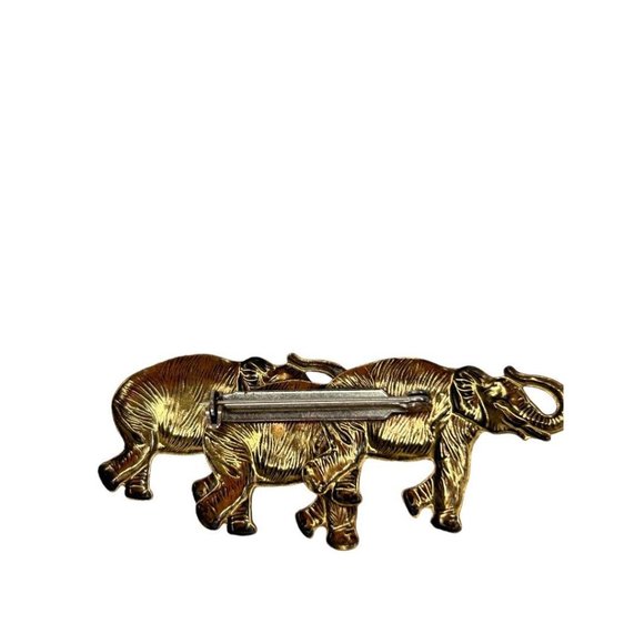 Three Goldtone Elephants Trunks Up Brooch Pin 2 5/8" - Picture 5 of 6